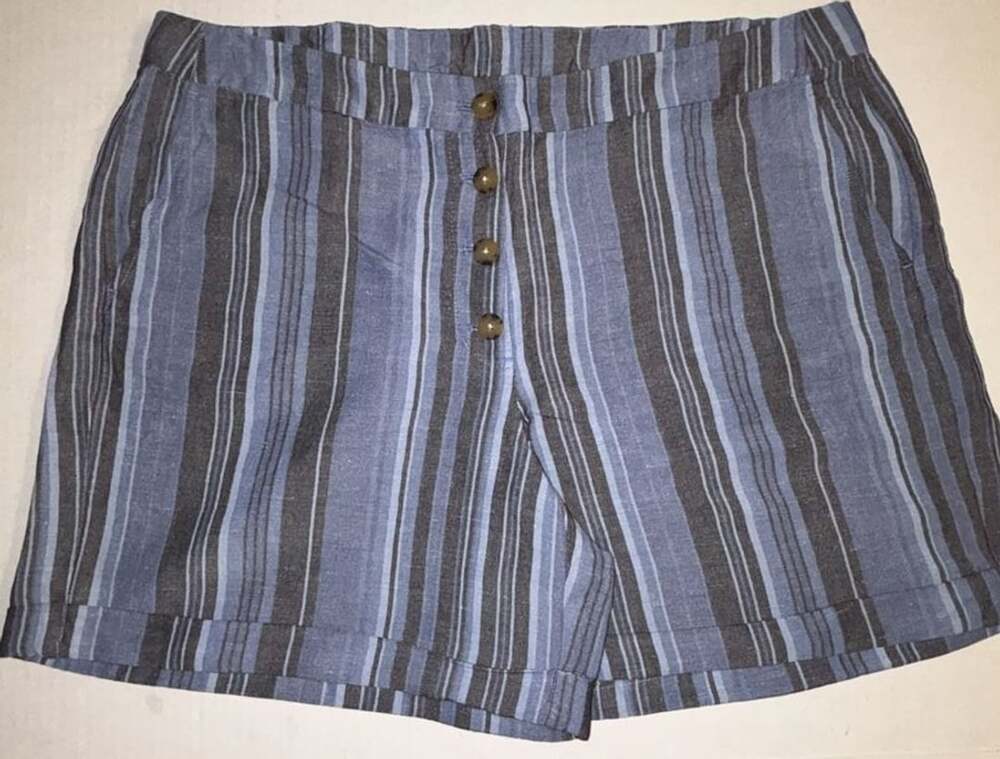 J.Jill Striped Shorts Size L Blue Gray Button Accent